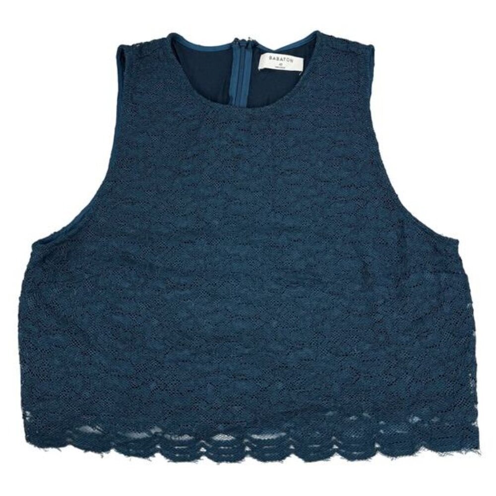 BABATON Aritzia Koen Lace Crop Top Sz 10 Dark Teal - Picture 2 of 5